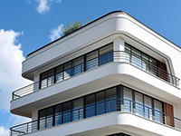 White cement on the facade of the building